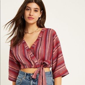 UO Kimmy Pink Stripe Wrap Crop Top